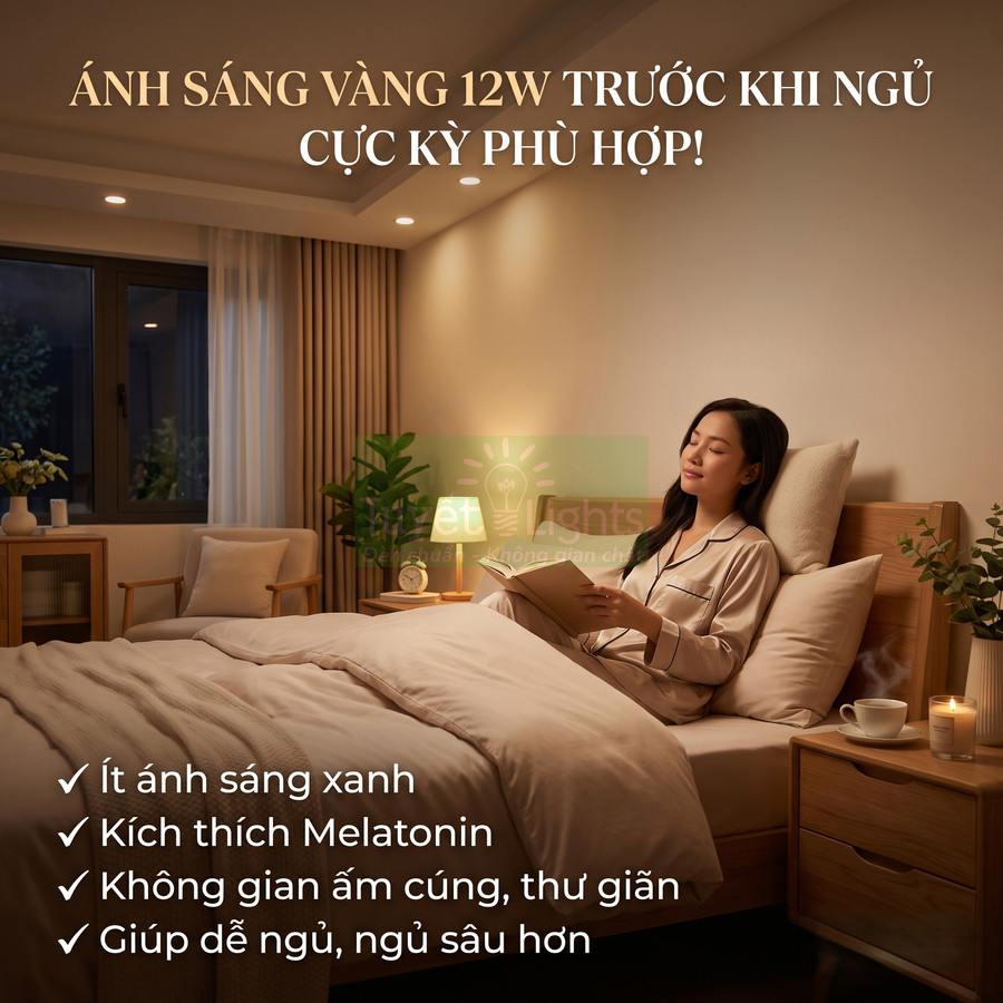 Đèn ngủ ánh sáng vàng 12W tạo không gian phòng ngủ ấm cúng thư giãn hỗ trợ giấc ngủ sâu